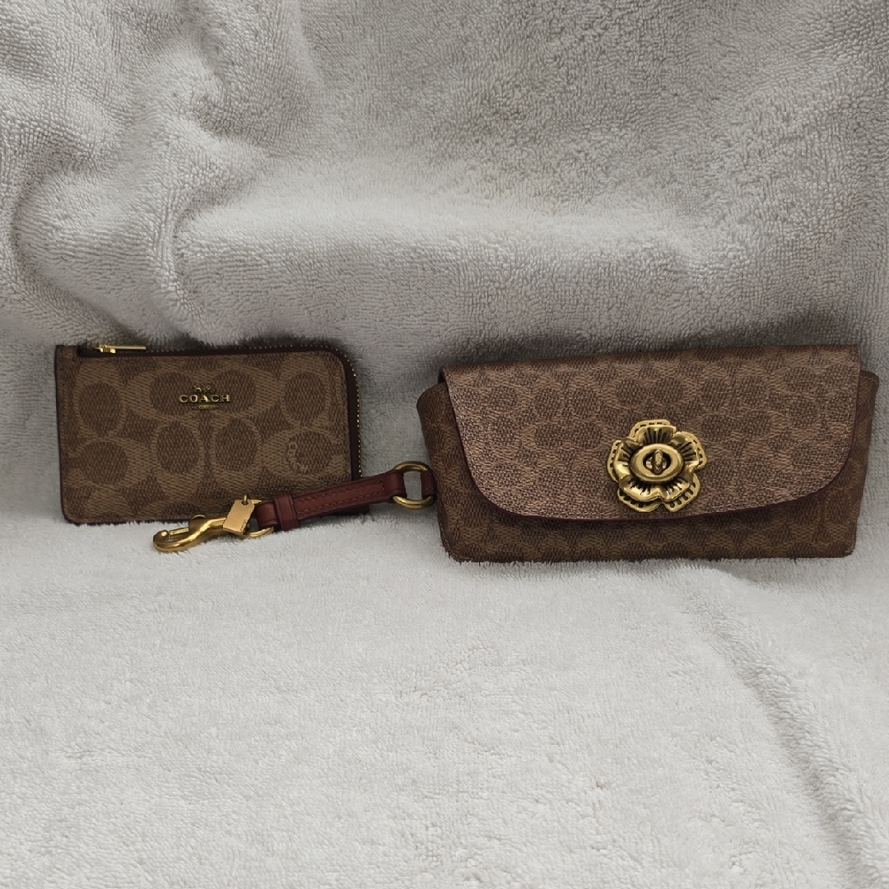 Coach Brown Floral Clasp Clutch and Wristlet Set